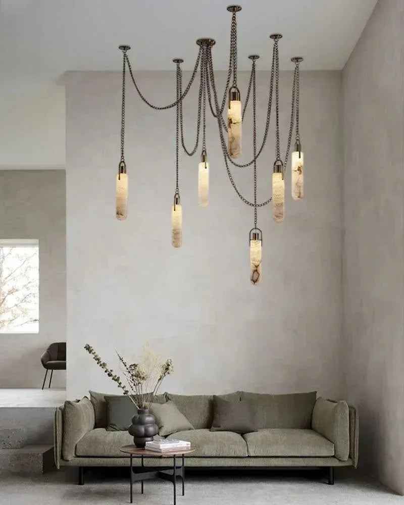 LightsStory Series Geometric Pendant Light | Geometric Silhouette Hand-Carved Natural Mineral Alabaster Stone, Natural Brass finish for Bedrooms, hallways, and minimalist studios Modern Pendant lamp