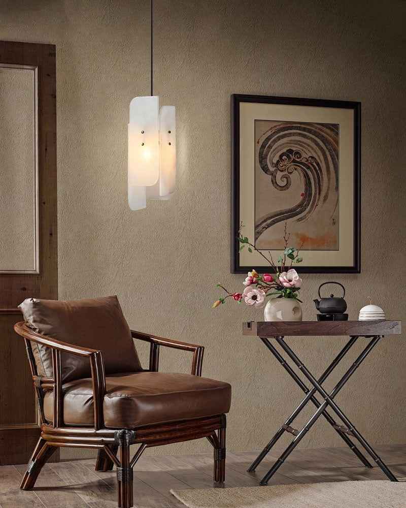 LightsStory Series Geometric Pendant Light | Irregular Rectangle Natural marble with organic veining, Aged copper accents for Dining tables, islands, and living areas Modern Pendant lamp