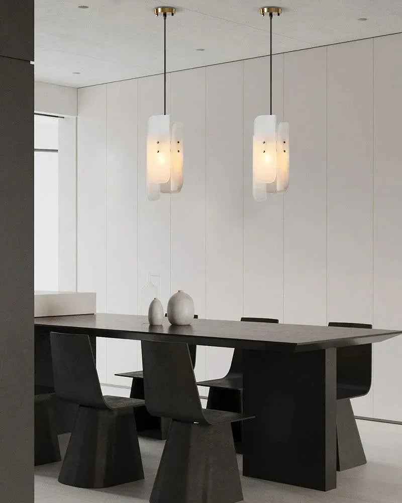 LightsStory Series Geometric Pendant Light | Irregular Rectangle Natural marble with organic veining, Aged copper accents for Dining tables, islands, and living areas Modern Pendant lamp