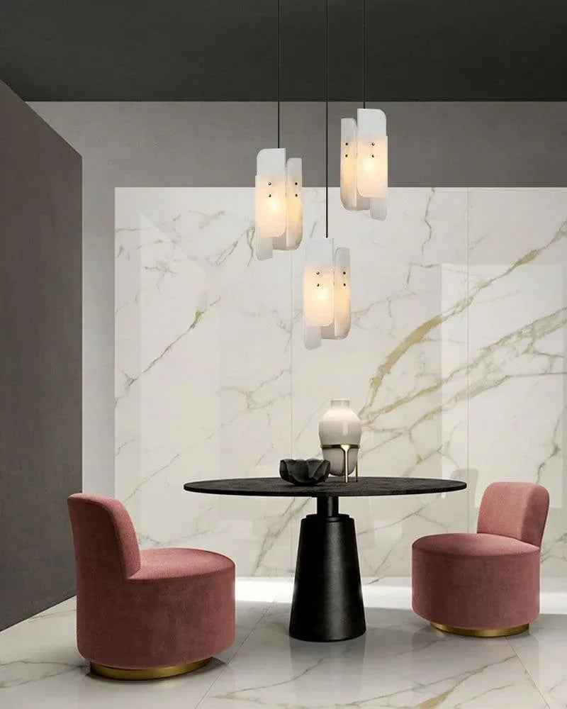 LightsStory Series Geometric Pendant Light | Irregular Rectangle Natural marble with organic veining, Aged copper accents for Dining tables, islands, and living areas Modern Pendant lamp