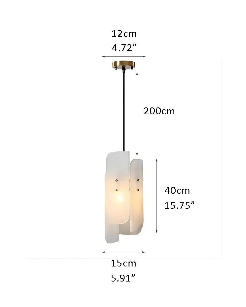 LightsStory Series Geometric Pendant Light | Irregular Rectangle Natural marble with organic veining, Aged copper accents for Dining tables, islands, and living areas D15*H40CM D6"*16" White + Brass Modern Pendant lamp