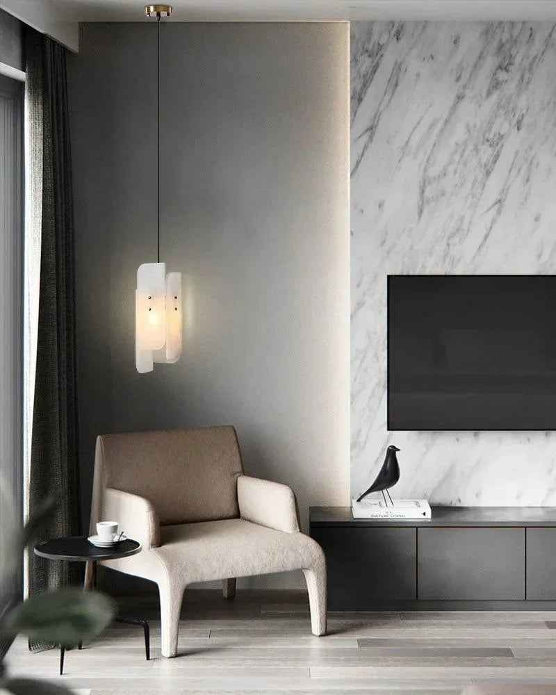 LightsStory Series Geometric Pendant Light | Irregular Rectangle Natural marble with organic veining, Aged copper accents for Dining tables, islands, and living areas Modern Pendant lamp