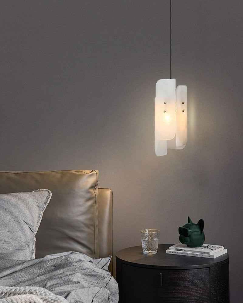 LightsStory Series Geometric Pendant Light | Irregular Rectangle Natural marble with organic veining, Aged copper accents for Dining tables, islands, and living areas Modern Pendant lamp