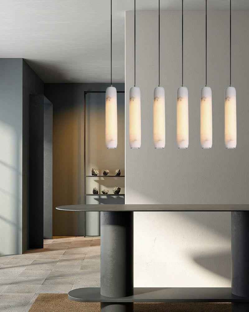 LightsStory Series Geometric Pendant Light | Linear Flute Solid Marble and Warm Brass, Warm Brass finish for Bedrooms and Minimalist Living Spaces Modern Pendant lamp