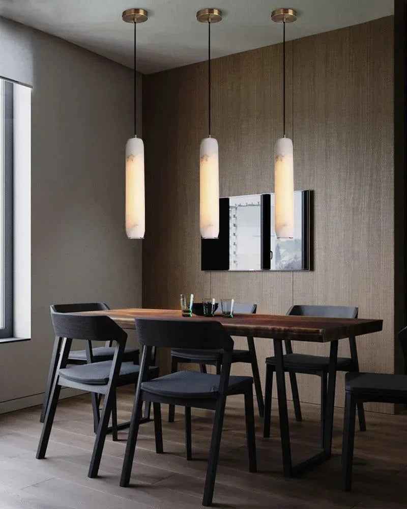 LightsStory Series Geometric Pendant Light | Linear Flute Solid Marble and Warm Brass, Warm Brass finish for Bedrooms and Minimalist Living Spaces Modern Pendant lamp