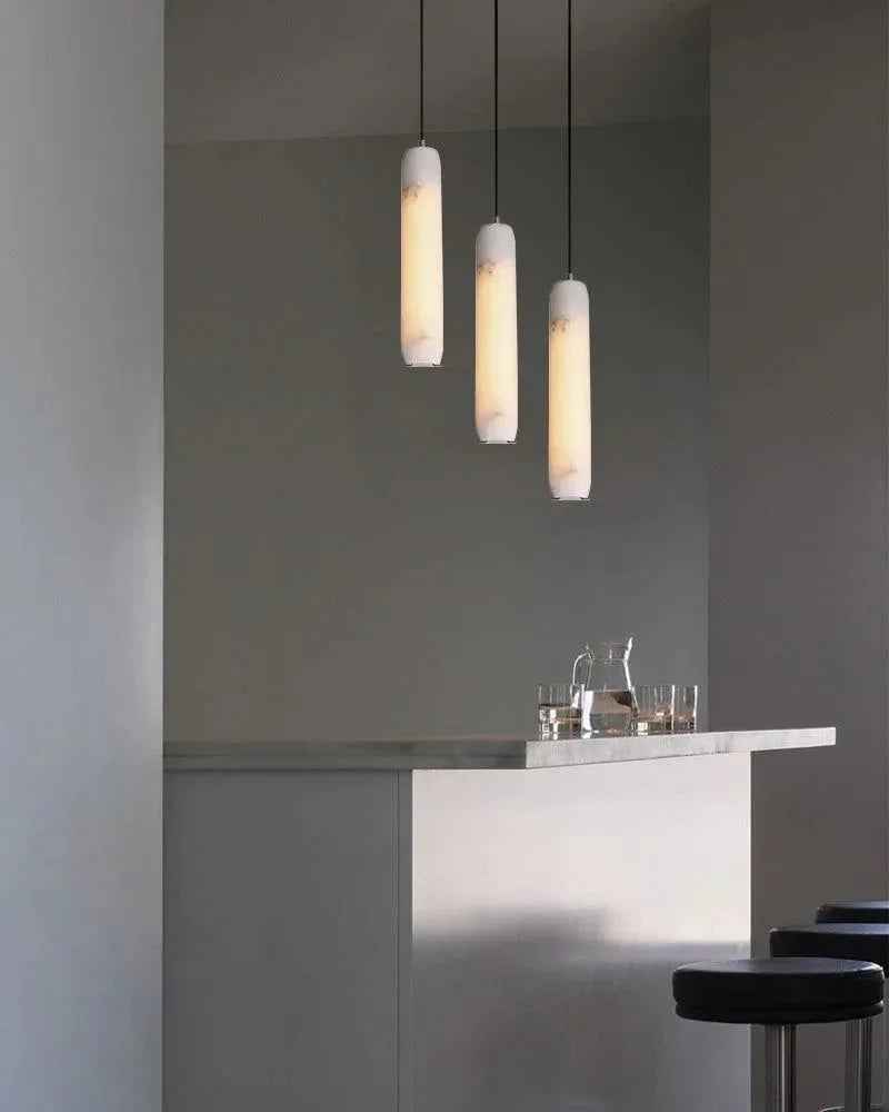 LightsStory Series Geometric Pendant Light | Linear Flute Solid Marble and Warm Brass, Warm Brass finish for Bedrooms and Minimalist Living Spaces Modern Pendant lamp