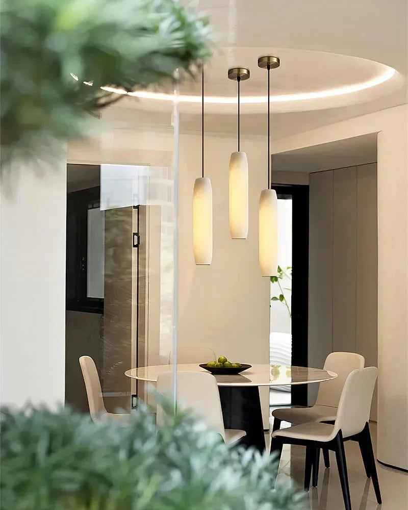LightsStory Series Geometric Pendant Light | Linear Flute Solid Marble and Warm Brass, Warm Brass finish for Bedrooms and Minimalist Living Spaces Modern Pendant lamp