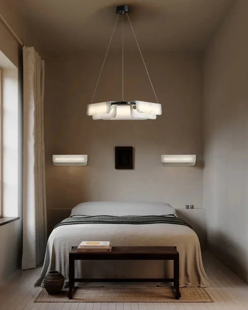 LightsStory Series Geometric Pendant Light | Linear Natural White Marble and High-Quality Metal, Matte Black finish for Living rooms, bedrooms, and dining spaces Modern Pendant lamp