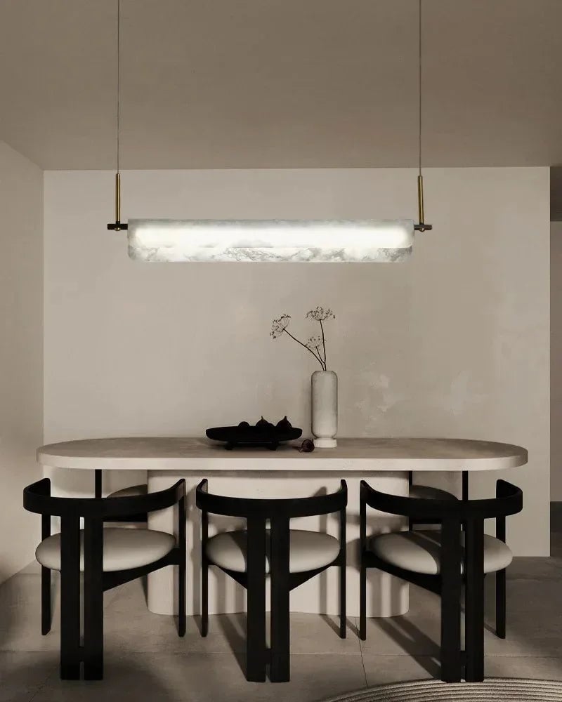 LightsStory Series Geometric Pendant Light | Linear White marble lampshades with natural veining and high-quality metal, Black Metal finish for Kitchen Islands and Dining Rooms Modern Pendant lamp