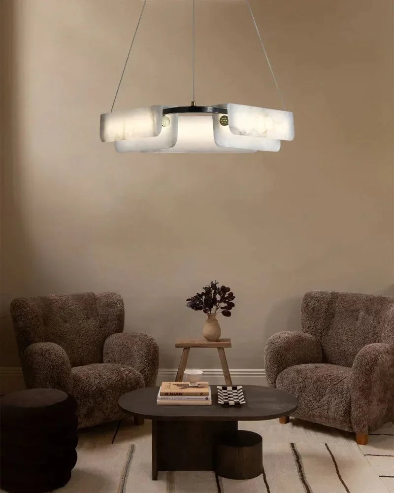 LightsStory Series Geometric Pendant Light | Linear White marble lampshades with natural veining and high-quality metal, Black Metal finish for Kitchen Islands and Dining Rooms Modern Pendant lamp