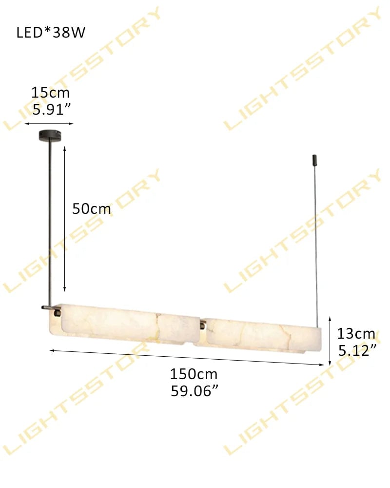 LightsStory Series Geometric Pendant Light | Linear White marble lampshades with natural veining and high-quality metal, Black Metal finish for Kitchen Islands and Dining Rooms L150*H13CM L59"*H5"-Double Black Modern Pendant lamp