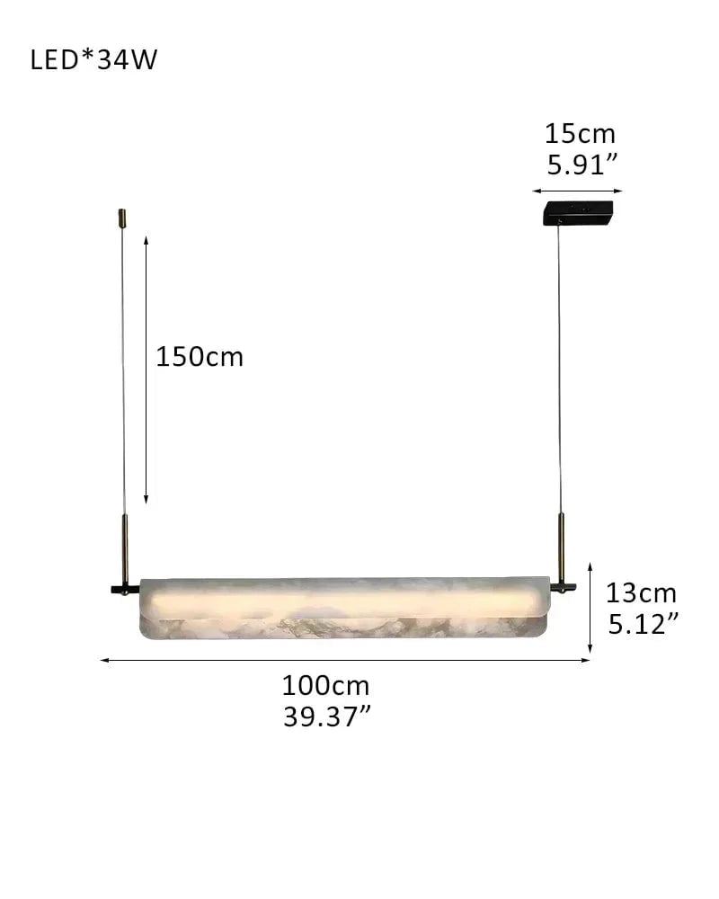 LightsStory Series Geometric Pendant Light | Linear White marble lampshades with natural veining and high-quality metal, Black Metal finish for Kitchen Islands and Dining Rooms L100*H13CM L39.4"*H5" Black Modern Pendant lamp