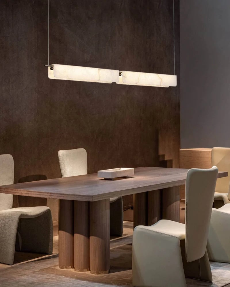 LightsStory Series Geometric Pendant Light | Linear White marble lampshades with natural veining and high-quality metal, Black Metal finish for Kitchen Islands and Dining Rooms Modern Pendant lamp