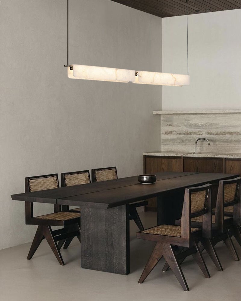 LightsStory Series Geometric Pendant Light | Linear White marble lampshades with natural veining and high-quality metal, Black Metal finish for Kitchen Islands and Dining Rooms Modern Pendant lamp