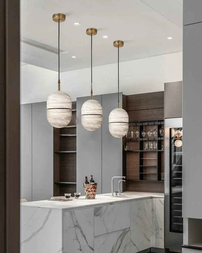 LightsStory Series Geometric Pendant Light | Minimalist Alabaster Hand-Carved Natural Alabaster, Matte White finish for Modern Kitchen Islands and Dining Areas Modern Pendant lamp