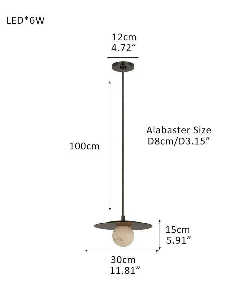 LightsStory Series Geometric Pendant Light | Minimalist Disc Hand Blown Alabaster Globe with Brass Disc Frame, Mirrored Black and Brass finish for Kitchen Islands, Dining Rooms, and Living Areas Pendant-D30*H15CM D11.81"*H5.91"(1 Globes) Black Modern Pendant lamp