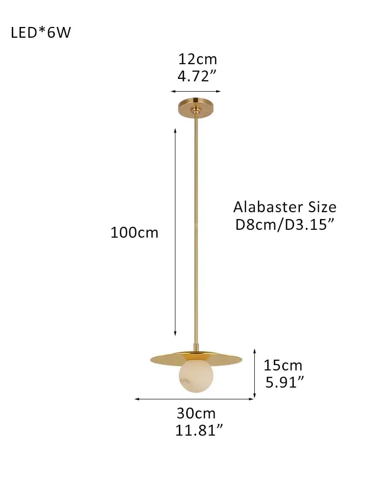 LightsStory Series Geometric Pendant Light | Minimalist Disc Hand Blown Alabaster Globe with Brass Disc Frame, Mirrored Black and Brass finish for Kitchen Islands, Dining Rooms, and Living Areas Pendant-D30*H15CM D11.81"*H5.91"(1 Globes) Brass Modern Pendant lamp