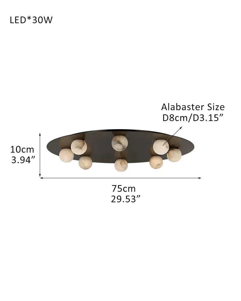 LightsStory Series Geometric Pendant Light | Minimalist Disc Hand Blown Alabaster Globe with Brass Disc Frame, Mirrored Black and Brass finish for Kitchen Islands, Dining Rooms, and Living Areas Ceiling-D75*H10CM D29.53"*H3.94"(8 Globes) Black Modern Pendant lamp