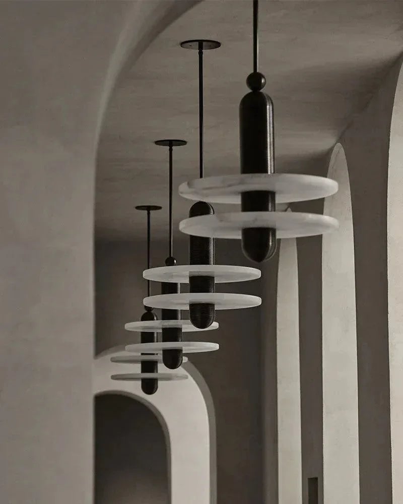 LightsStory Series Geometric Pendant Light | Minimalist Marble Ring Durable Spanish Marble and Polished Metal, Black Hardware for Corridors and Entryways Modern Pendant lamp