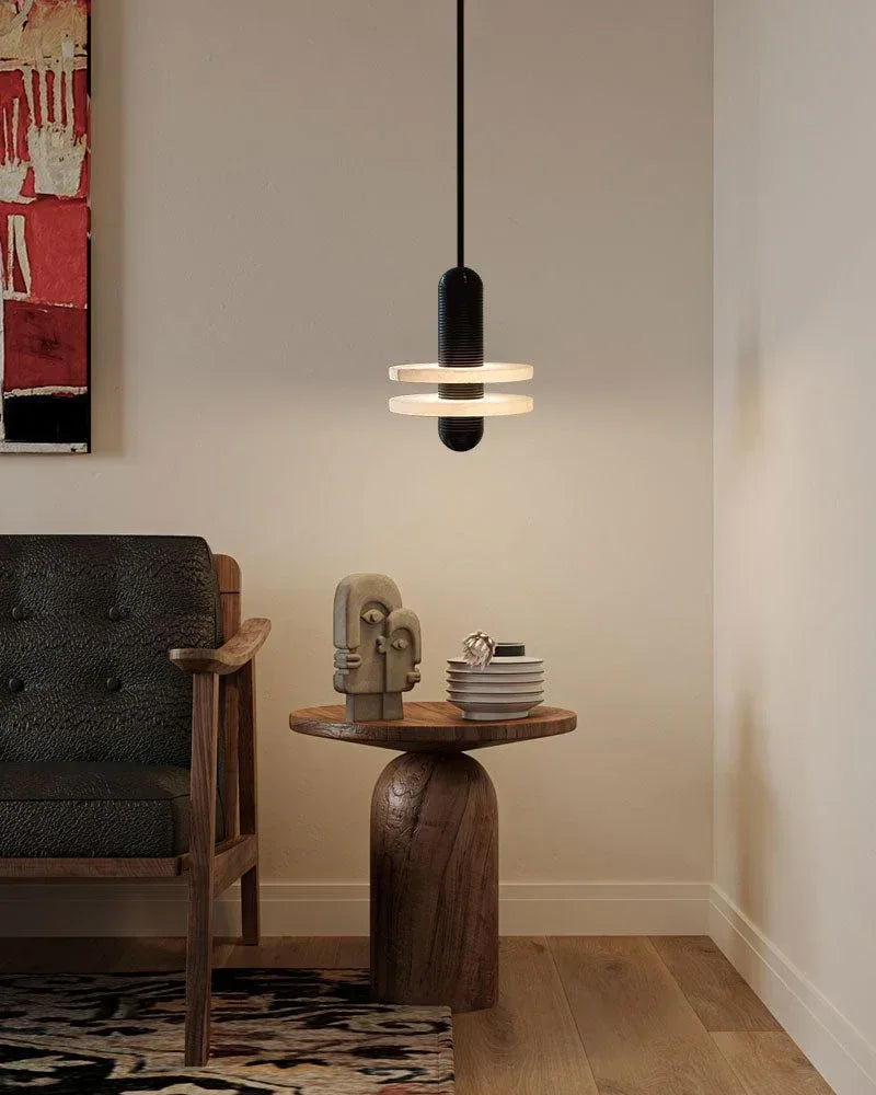LightsStory Series Geometric Pendant Light | Minimalist Marble Ring Durable Spanish Marble and Polished Metal, Black Hardware for Corridors and Entryways Modern Pendant lamp