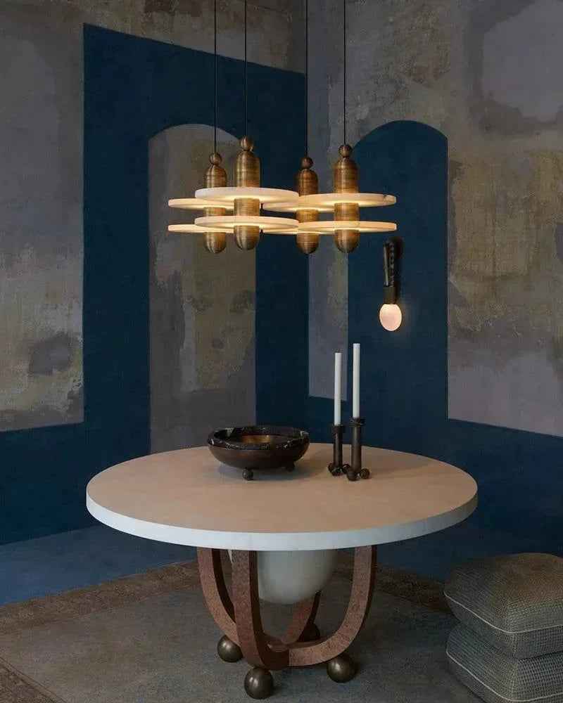 LightsStory Series Geometric Pendant Light | Minimalist Ring Premium Spanish Alabaster Marble and Polished Metal, Polished Brass, Black, or Copper accents for Modern Dining Rooms and Kitchen Islands Modern Pendant lamp