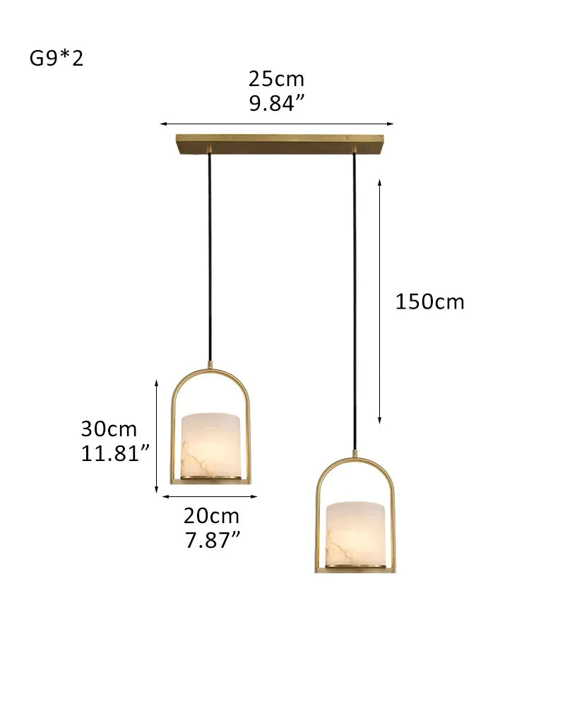 LightsStory Series Geometric Pendant Light | Organic Alabaster Cluster Carved Organic Alabaster with Geometric Brass and Nickel Frame, Matte Black and Brass Edges for High Ceilings, Kitchen Islands, and Grand Entries 2P-D20*H30CM D8"*H12"-Square Board Brass Modern Pendant lamp
