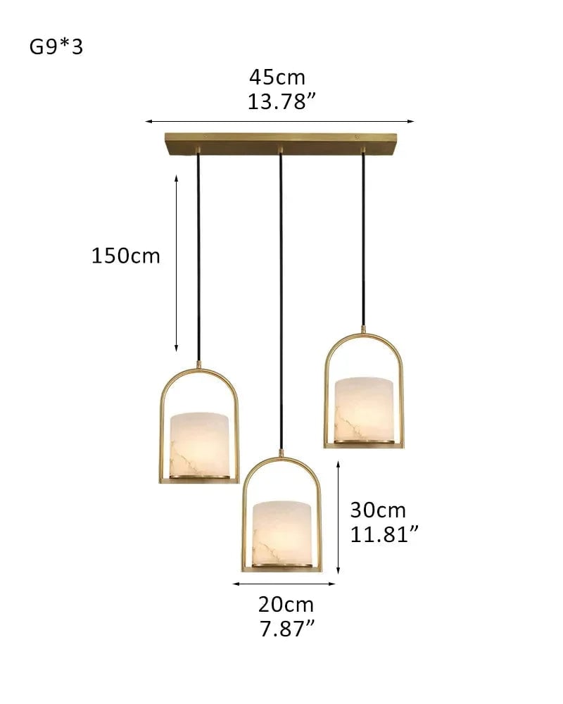 LightsStory Series Geometric Pendant Light | Organic Alabaster Cluster Carved Organic Alabaster with Geometric Brass and Nickel Frame, Matte Black and Brass Edges for High Ceilings, Kitchen Islands, and Grand Entries 3P-D20*H30CM D8"*H12"-Square Board Brass Modern Pendant lamp