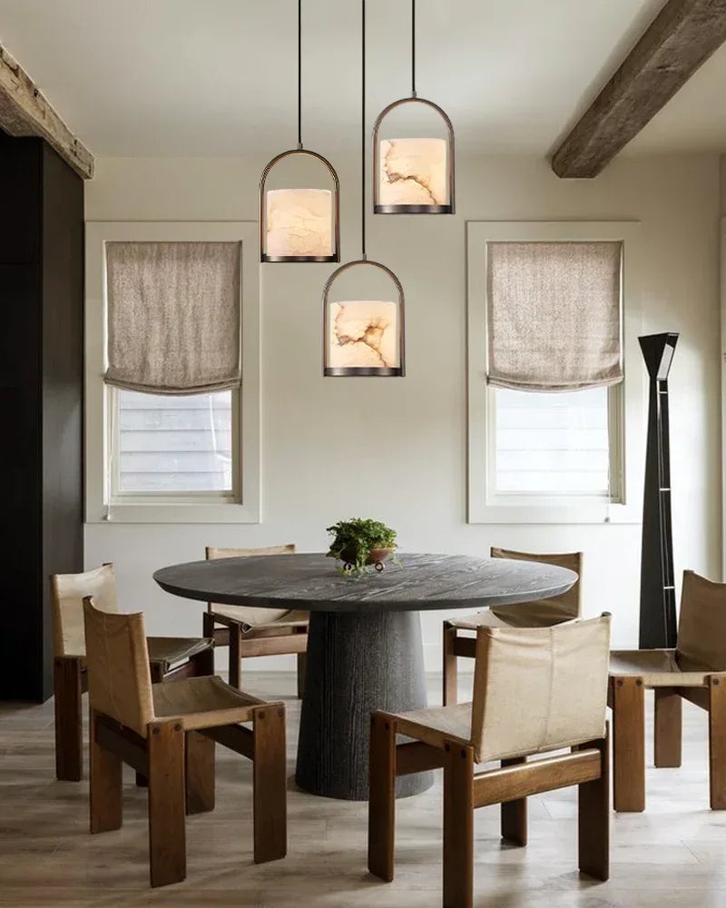 LightsStory Series Geometric Pendant Light | Organic Alabaster Cluster Carved Organic Alabaster with Geometric Brass and Nickel Frame, Matte Black and Brass Edges for High Ceilings, Kitchen Islands, and Grand Entries Modern Pendant lamp