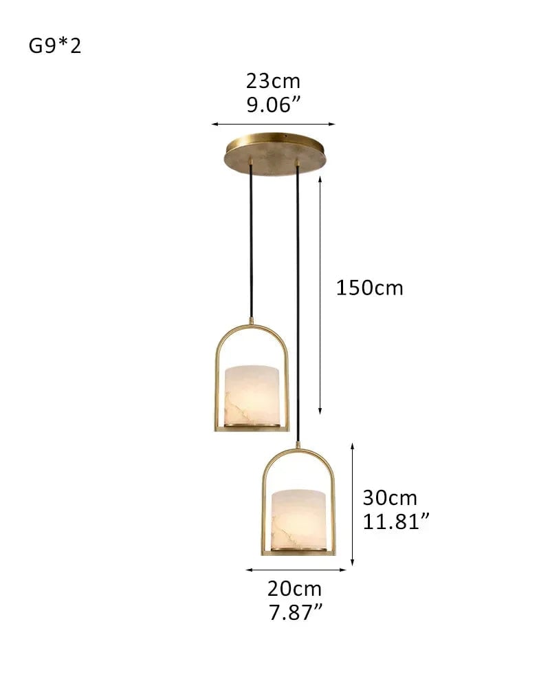 LightsStory Series Geometric Pendant Light | Organic Alabaster Cluster Carved Organic Alabaster with Geometric Brass and Nickel Frame, Matte Black and Brass Edges for High Ceilings, Kitchen Islands, and Grand Entries 2P-D20*H30CM D8"*H12"-Round Board Brass Modern Pendant lamp