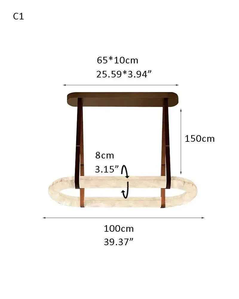 LightsStory Series Geometric Pendant Light | Oval Halo Ring Natural Alabaster Stone and Braided Leather, Matte Black and Brass for Modern Kitchen Islands and Dining Areas C1-D100*H8CM D39.37*H3.15" White + Brown Leather American chandelier
