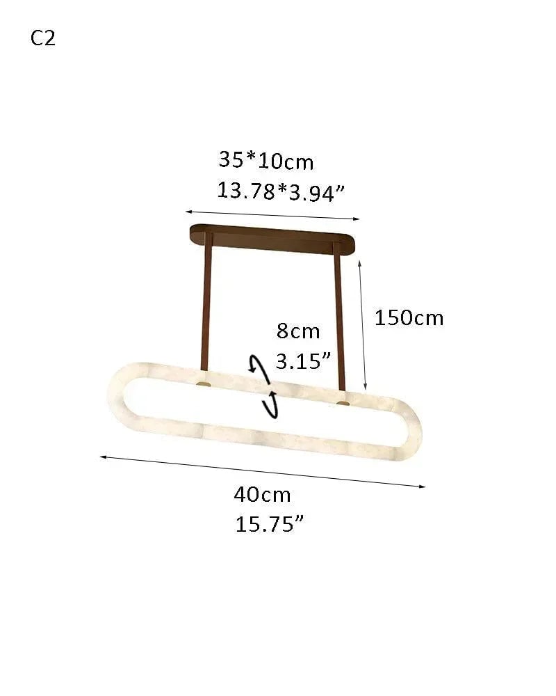 LightsStory Series Geometric Pendant Light | Oval Halo Ring Natural Alabaster Stone and Braided Leather, Matte Black and Brass for Living Rooms and Dining Areas C2-D40*H8CM D15.75*H3.15" White + Brown Leather American chandelier