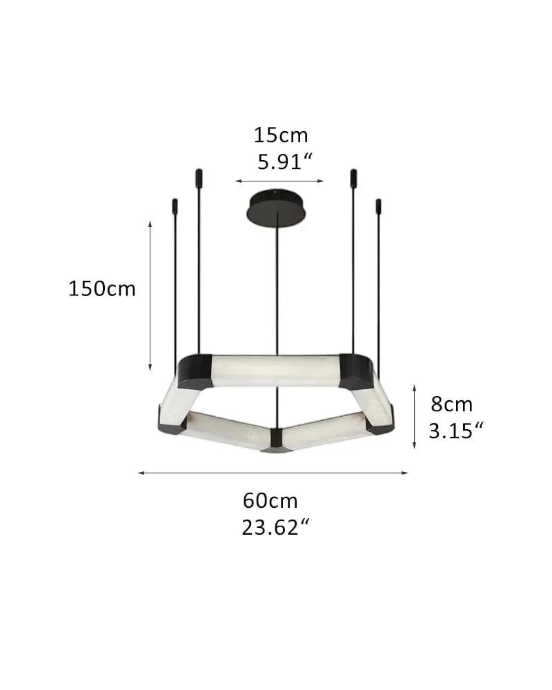LightsStory Series Geometric Pendant Light | Pentagonal Linear Spanish Marble and Polished Stainless Steel, Polished Stainless Steel for Dining Rooms, Lobbies, and Offices D60*H8CM D23.62*3.15" White + Black American Vintage chandelier lamp