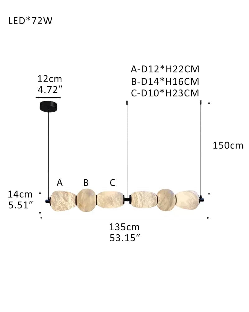 LightsStory Series Geometric Pendant Light | Rectilinear Hand-carved solid white alabaster, Natural stone finish for Kitchen islands, desks, and dining tables 6-light-L135*H14CM L53.15"*H5.5" White + Black Modern Pendant lamp