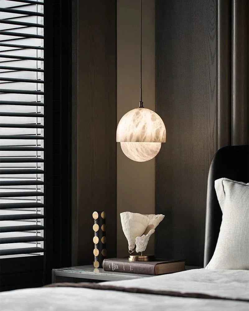 LightsStory Series Geometric Pendant Light | Round Handcrafted copper-marble fusion, Polished Copper finish for Kitchens, Lofts, and Bedrooms Modern Pendant lamp