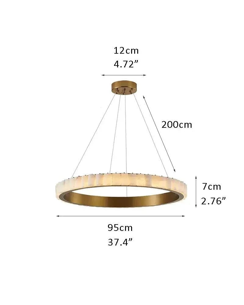 LightsStory Series Geometric Pendant Light | Round Ring Hand-finished natural alabaster columns and sustainable marble detailing, Black and glossy gold finish for Entryways and dining areas D95*H7CM D37.4*H2.76" Gold + White American chandelier