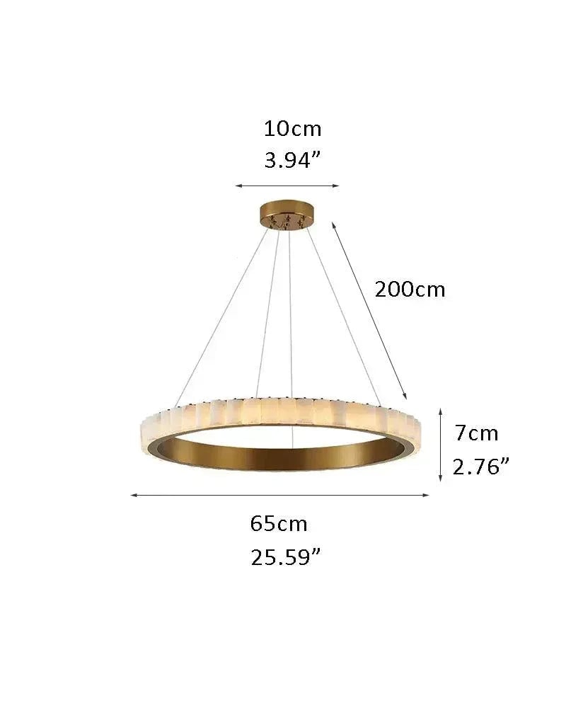 LightsStory Series Geometric Pendant Light | Round Ring Hand-finished natural alabaster columns and sustainable marble detailing, Black and glossy gold finish for Entryways and dining areas D65*H7CM D25.59*H2.76" Gold + White American chandelier