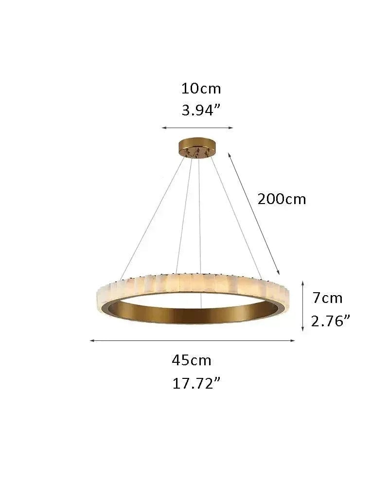 LightsStory Series Geometric Pendant Light | Round Ring Hand-finished natural alabaster columns and sustainable marble detailing, Black and glossy gold finish for Entryways and dining areas D45*H7CM D17.72*H2.76" Gold + White American chandelier
