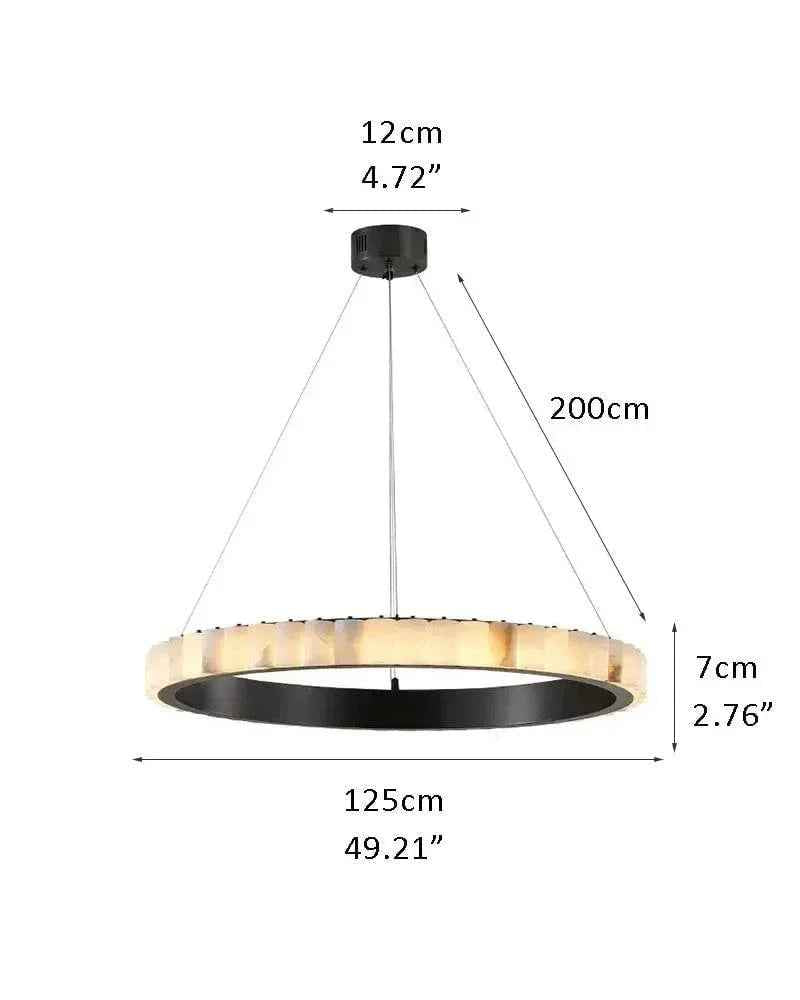 LightsStory Series Geometric Pendant Light | Round Ring Hand-finished natural alabaster columns and sustainable marble detailing, Black and glossy gold finish for Entryways and dining areas D125*H7CM D49.21*H2.76" Black + White American chandelier