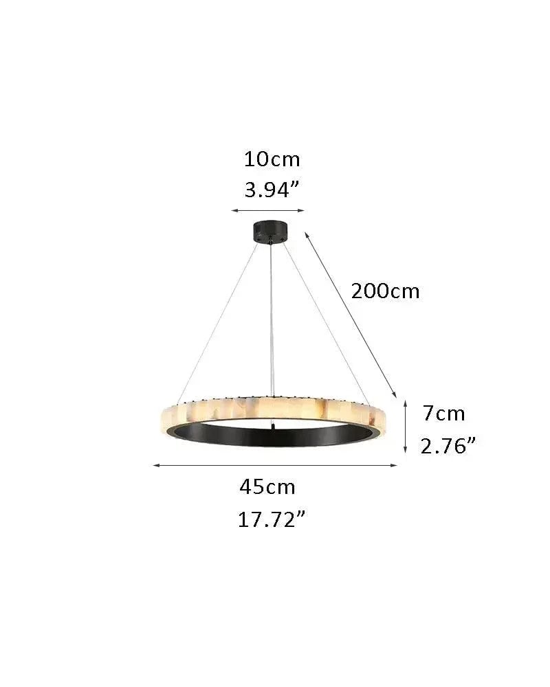 LightsStory Series Geometric Pendant Light | Round Ring Hand-finished natural alabaster columns and sustainable marble detailing, Black and glossy gold finish for Entryways and dining areas D45*H7CM D17.72*H2.76" American chandelier