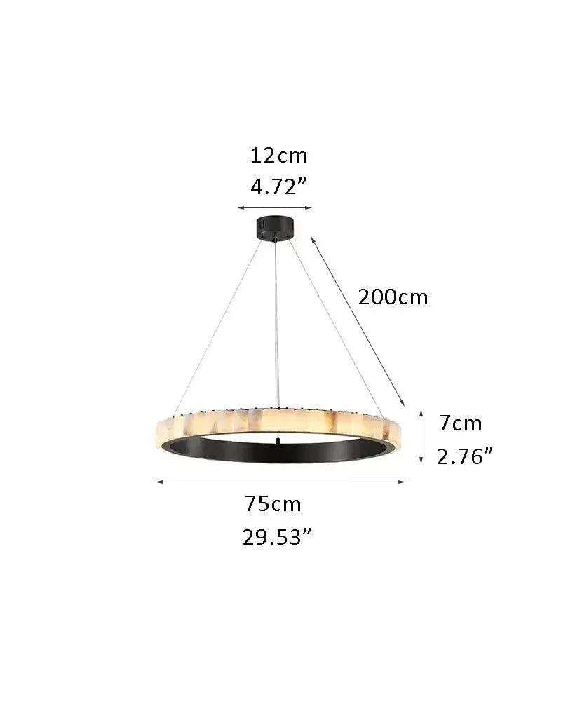 LightsStory Series Geometric Pendant Light | Round Ring Hand-finished natural alabaster columns and sustainable marble detailing, Black and glossy gold finish for Entryways and dining areas D75*H7CM D29.53*H2.76" Black + White American chandelier