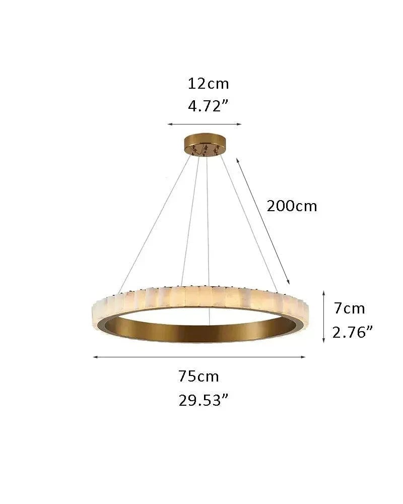 LightsStory Series Geometric Pendant Light | Round Ring Hand-finished natural alabaster columns and sustainable marble detailing, Black and glossy gold finish for Entryways and dining areas D75*H7CM D29.53*H2.76" Gold + White American chandelier