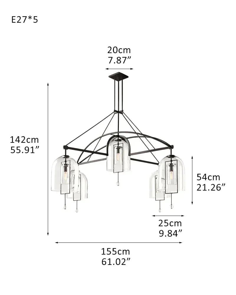 LightsStory Series Geometric Pendant Light | Sculptural Orb Hand-Blown Clear Glass and Black Copper, Black Copper finish for Modern Dining Rooms and Kitchen Islands 5-light-D25*H40CM D9.84"*H15.75" Black American Vintage chandelier lamp