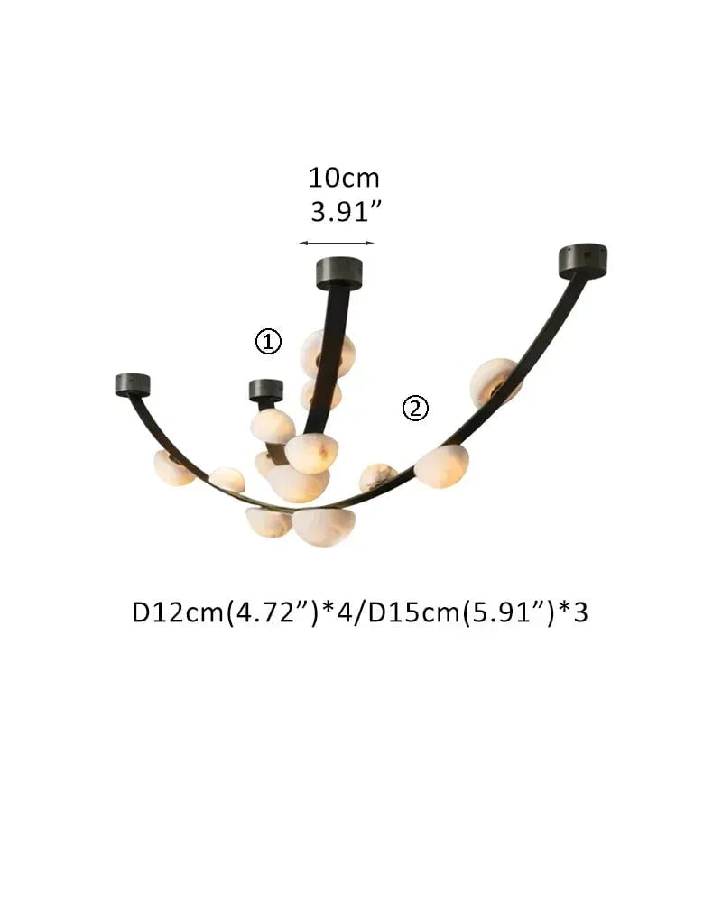 LightsStory Series Geometric Pendant Light | Semicircular Marble Diffuser Supple Leather, Natural Marble, and Raw Metal, Raw Metal finish for Modern Farmhouses and Minimalist Dining Spaces A-D12cm(4.72")*4+D15cm(5.91")*3-Double belts(14 globes) White + Black Modern Pendant lamp