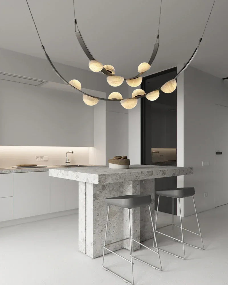 LightsStory Series Geometric Pendant Light | Semicircular Marble Diffuser Supple Leather, Natural Marble, and Raw Metal, Raw Metal finish for Modern Farmhouses and Minimalist Dining Spaces Modern Pendant lamp