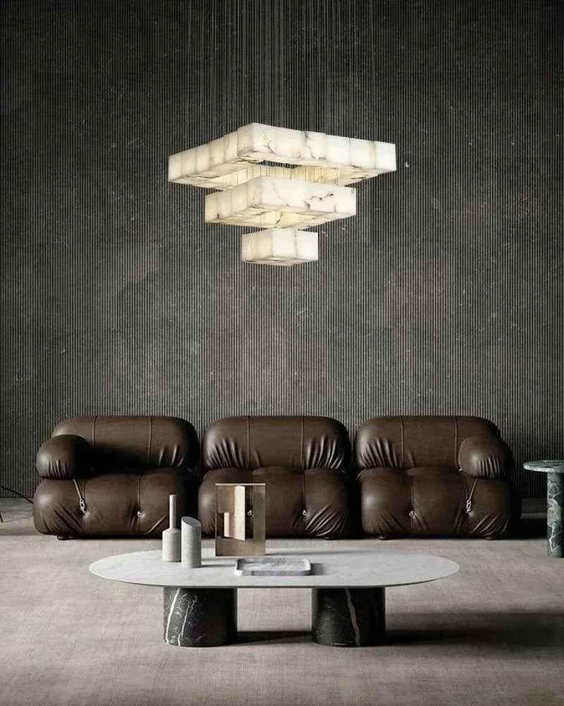LightsStory Series Geometric Pendant Light | Square Cube Cluster Natural Spanish Alabaster, Natural Stone Texture for Dining Rooms and Modern Living Spaces Modern Pendant lamp