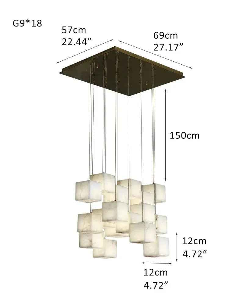 LightsStory Series Geometric Pendant Light | Square Cube Cluster Natural Spanish Alabaster, Natural Stone Texture for Dining Rooms and Modern Living Spaces 18-light-D12*H12cm D4.72*H4.72" White + Gold Modern Pendant lamp