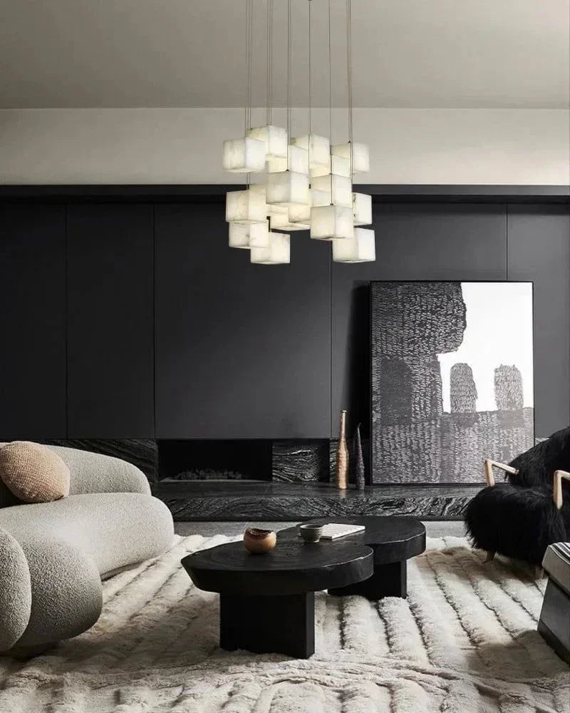 LightsStory Series Geometric Pendant Light | Square Cube Cluster Natural Spanish Alabaster, Natural Stone Texture for Modern Living Rooms and Dining Areas Modern Pendant lamp