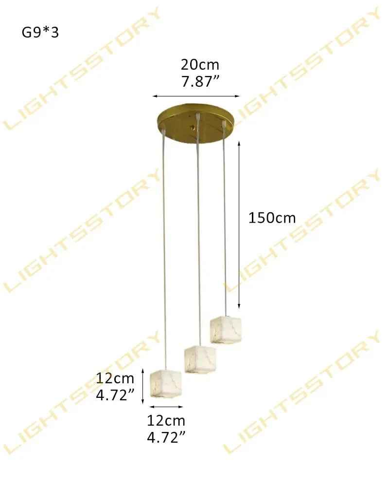 LightsStory Series Geometric Pendant Light | Square Cube Cluster Natural Spanish Alabaster, Natural Stone Texture for Dining Rooms and Modern Living Spaces 3-light-D12*H12cm D4.72*H4.72" White + Gold Modern Pendant lamp