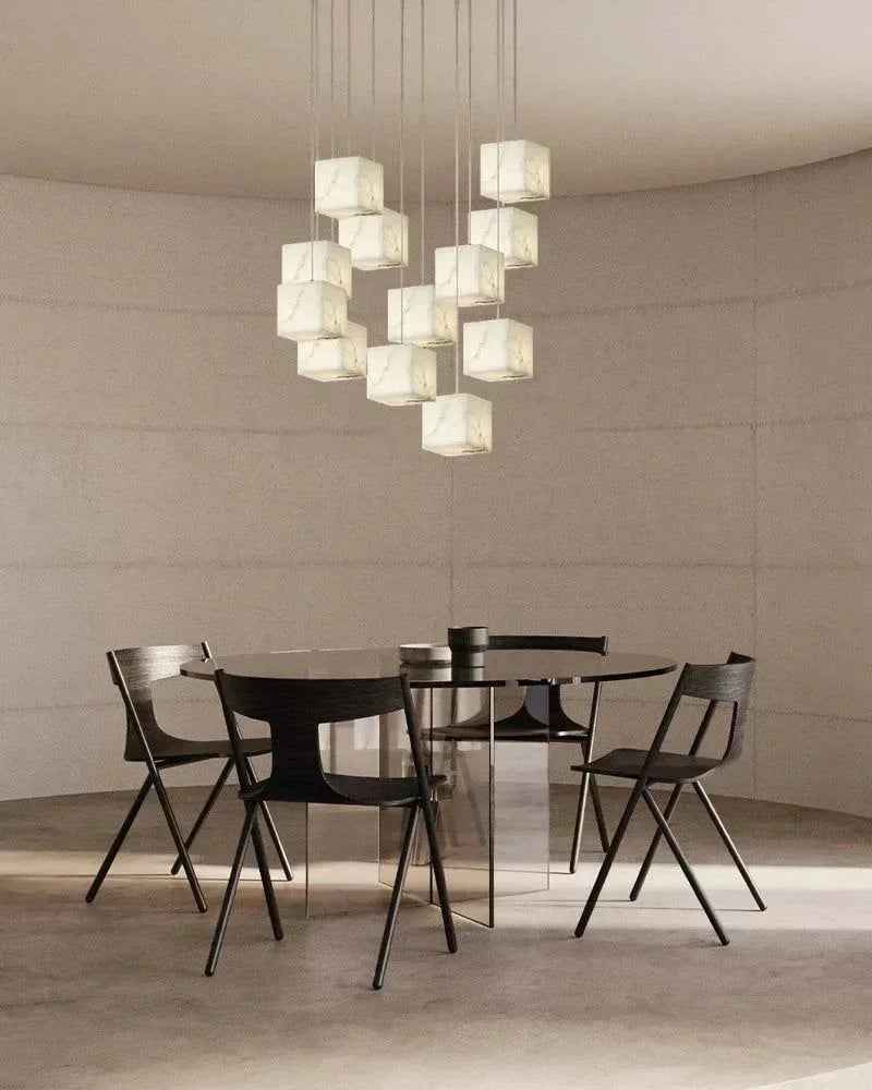 LightsStory Series Geometric Pendant Light | Square Cube Cluster Natural Spanish Alabaster, Natural Stone Texture for Dining Rooms and Modern Living Spaces Modern Pendant lamp