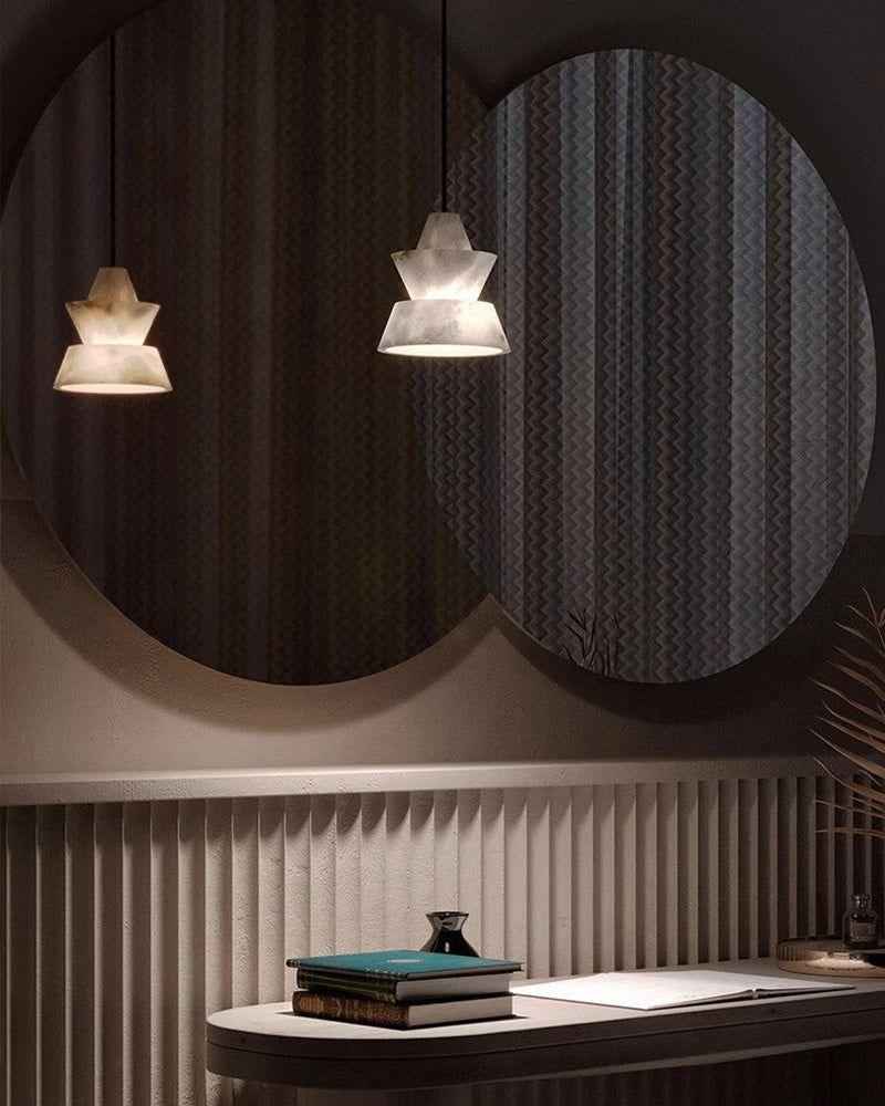 LightsStory Series Geometric Pendant Light | Stacked Conical Natural Alabaster Stone, Natural Stone finish for Dining tables, kitchen islands, and entryways Modern Pendant lamp